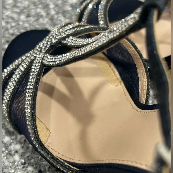 I. Miller Navy Rhinestone Heels Size 6 Wedding Party Ankle Strap - Picture 6 of 12